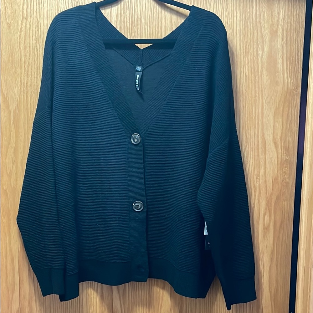 Black Ribbed Cardigan Sweater